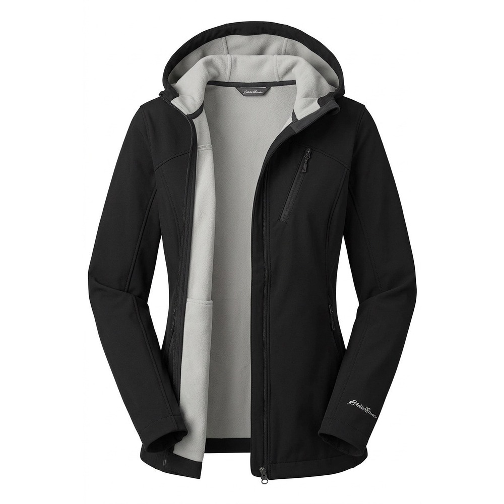 Eddie Bauer Womens XS Black Sandstone Hooded Softshell Jacket Fleece Lined